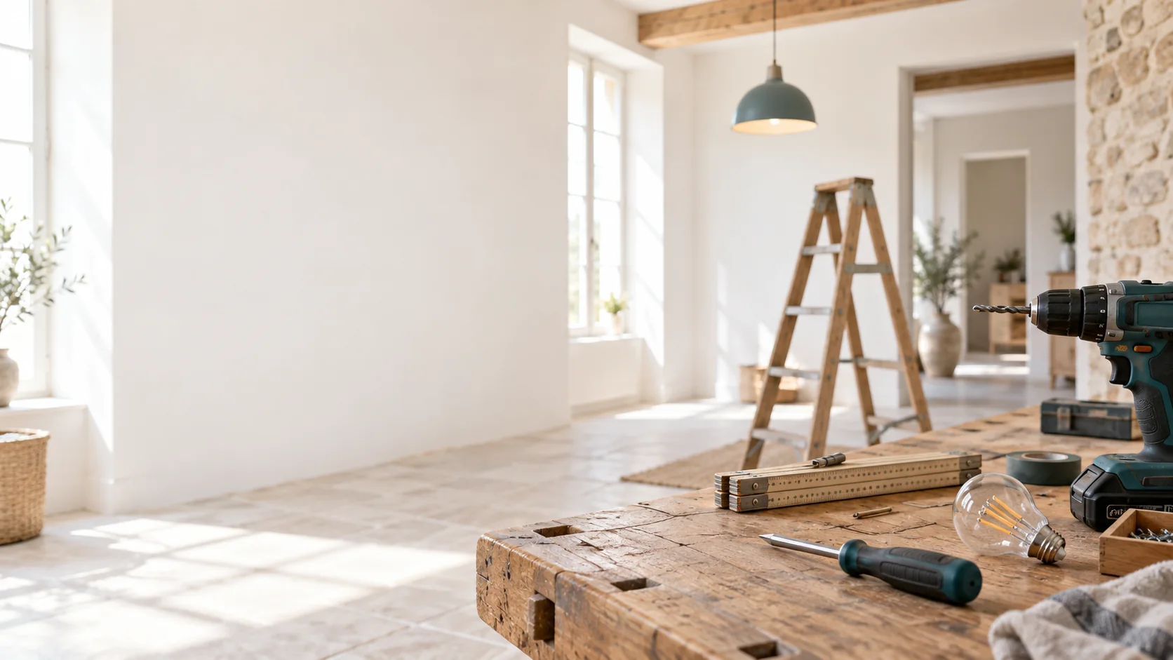 Photo d’illustration : un établi et des outils dans un intérieur lumineux.